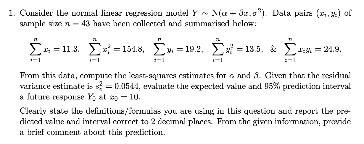 Solved 1 Consider The Normal Linear Regression Model 6794