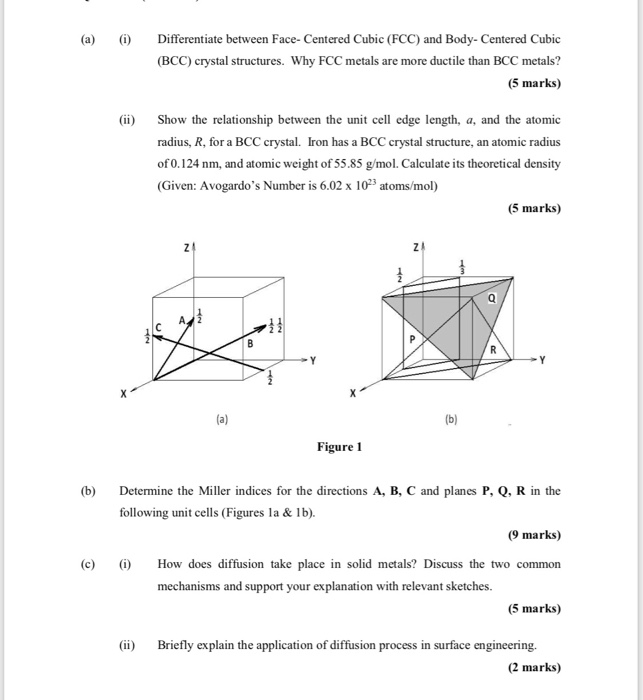Solved (a) Differentiate between Face- Centered Cubic (FCC) | Chegg.com