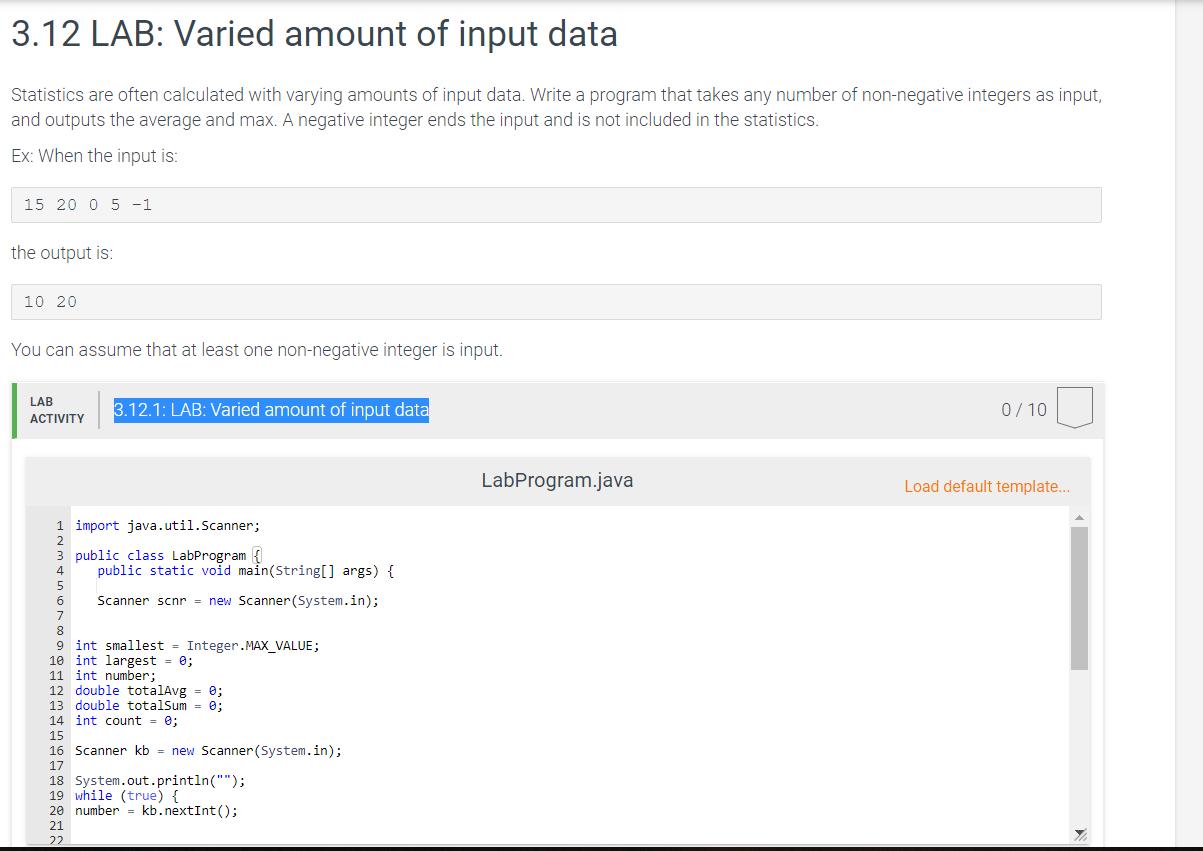 Solved: 3.12 LAB: Varied Amount Of Input Data Statistics A... | Chegg.com