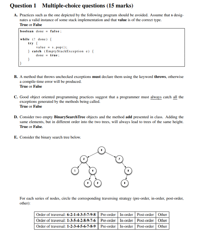 Solved Question 1 Multiple-choice questions (15 marks) A. | Chegg.com