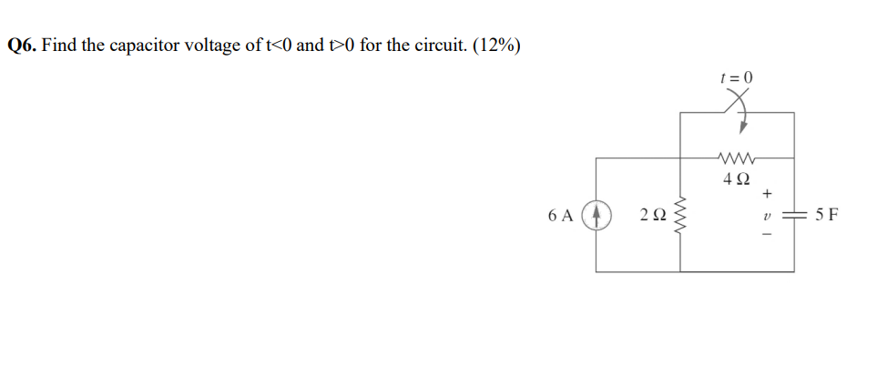 Solved Q6. Find the capacitor voltage of t 0 for the | Chegg.com