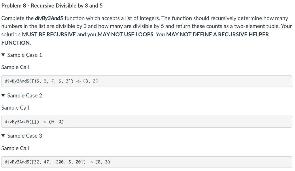 Solved Problem 8 - Recursive Divisible by 3 and 5 Complete | Chegg.com