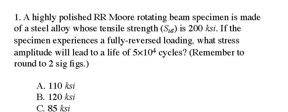 Solved 1. A highly polished RR Moore rotating beam specimen | Chegg.com