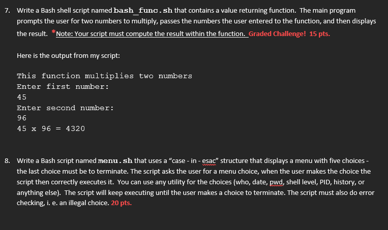 Solved 7. Write a Bash shell script named bash_func.sh that | Chegg.com