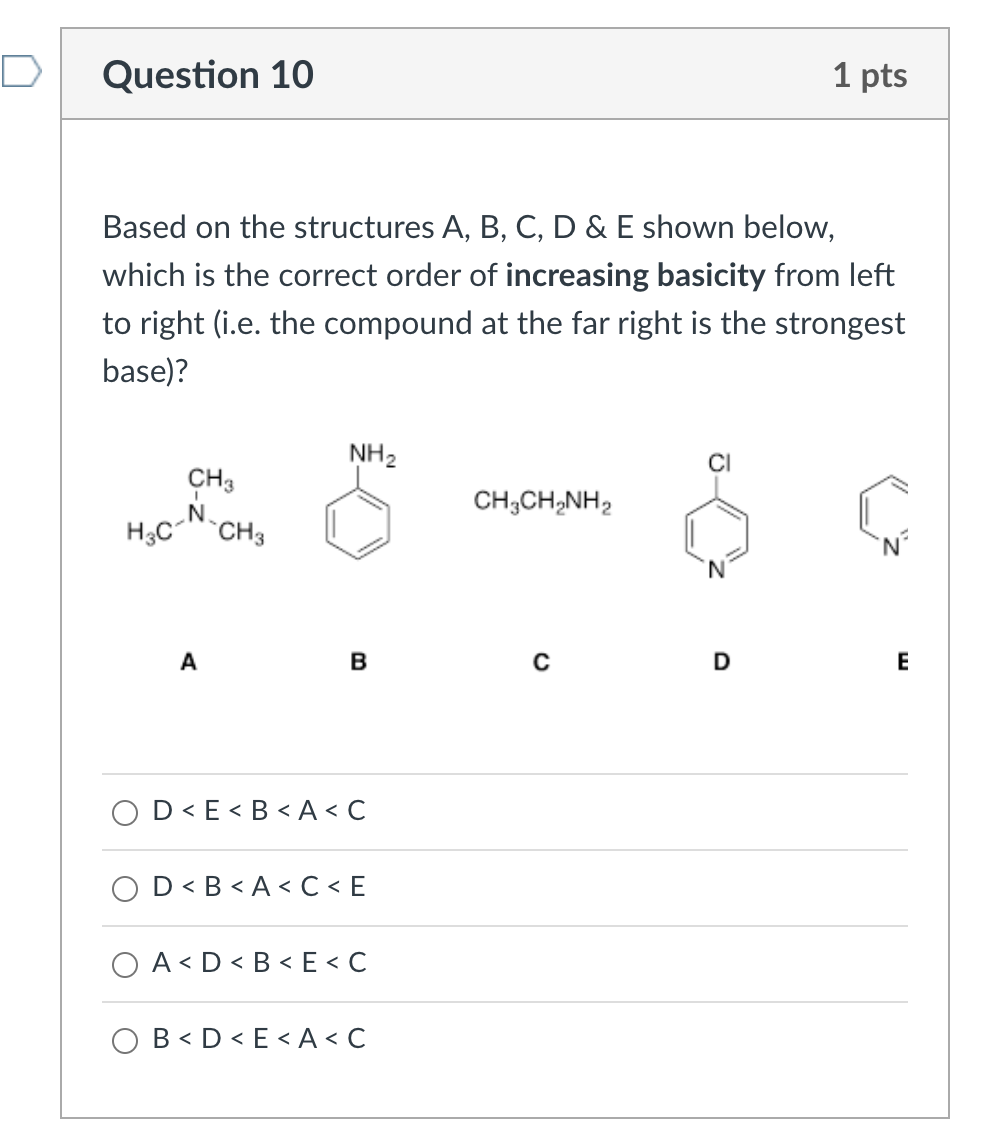 Solved Question 10 1 pts Based on the structures A, B, C, D | Chegg.com