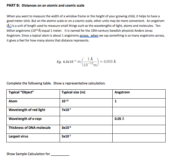 Solved PART B: Distances On An Atomic And Cosmic Scale When | Chegg.com