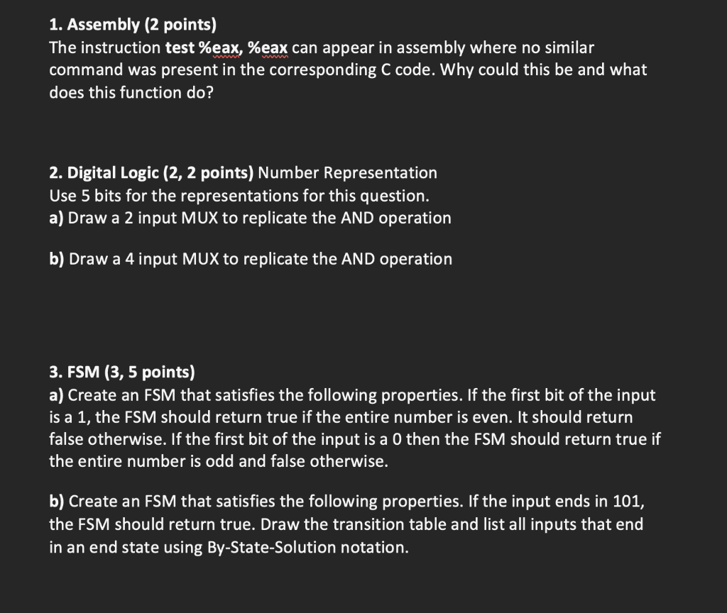 Solved 1. Assembly (2 points) The instruction test \eax,
