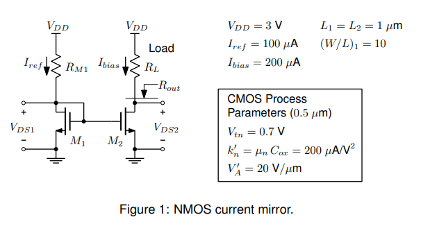 Solved NMOS Current Mirror The circuit shown below is called | Chegg.com