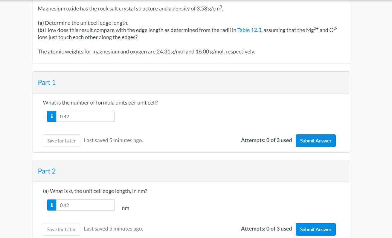 Solved Magnesium oxide has the rock salt crystal structure