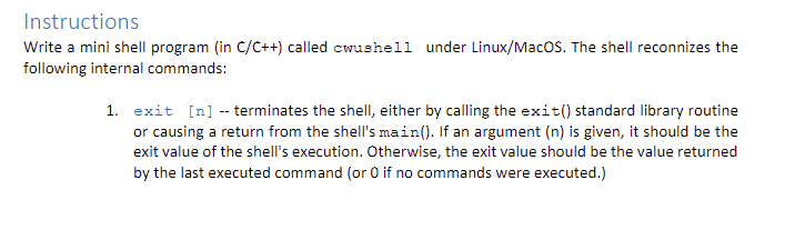 Solved Instructions Write a mini shell program (in C/C++) | Chegg.com