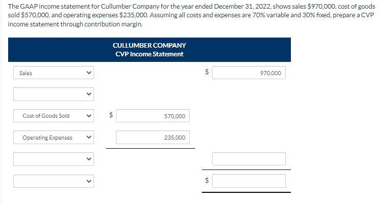 Solved The GAAP income statement for Cullumber Company for | Chegg.com