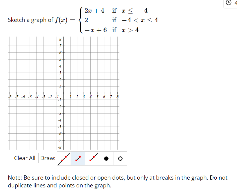 Solved Sketch a graph of f(x)=⎩⎨⎧2x+42−x+6 if x≤−4 if −4 | Chegg.com