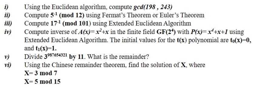 Solved Cryptography: Using The Euclidean Algorithm, Compute | Chegg.com