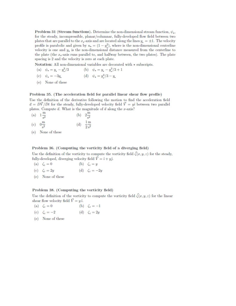 Solved Problem 31 Stream Functions Determine The Non D Chegg Com