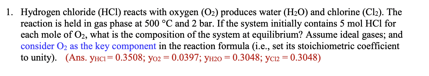 Solved Hydrogen chloride (HCl) reacts with oxygen (O2) | Chegg.com