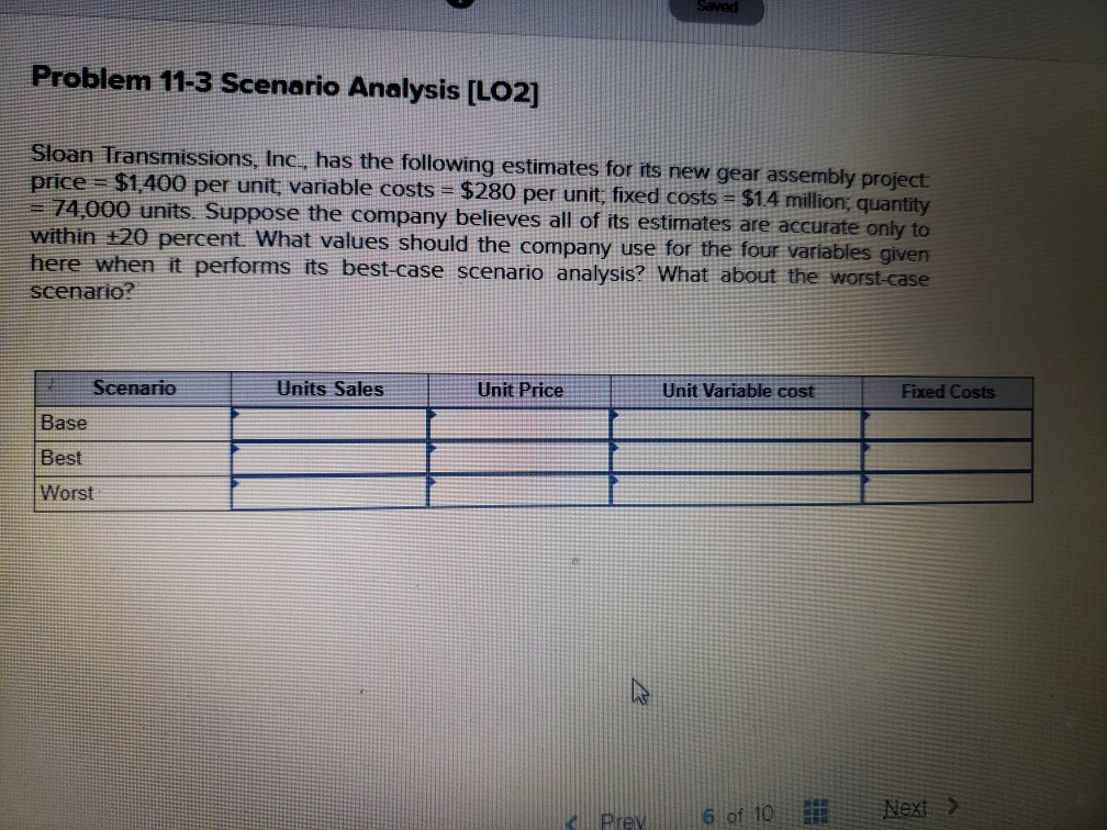 Solved Saved Problem 113 Scenario Analysis [LO2] Sloan