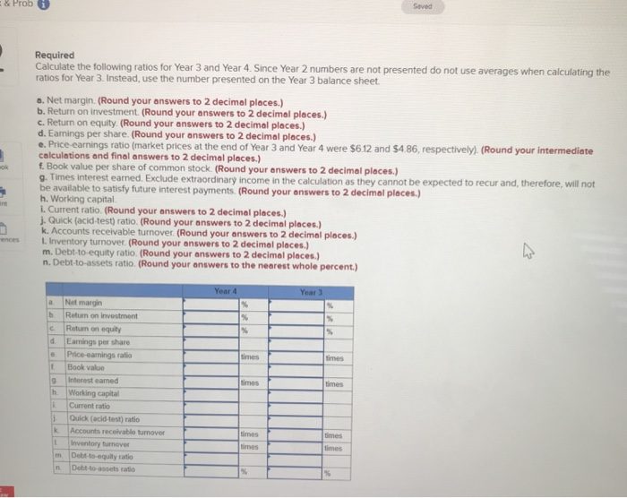 Solved 13 Ex & Prob Saved 2 The following financial | Chegg.com