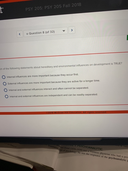 Solved PSY 205: PSY 205 Fall 2018 O Question 8 (of 32) Ch Of | Chegg.com