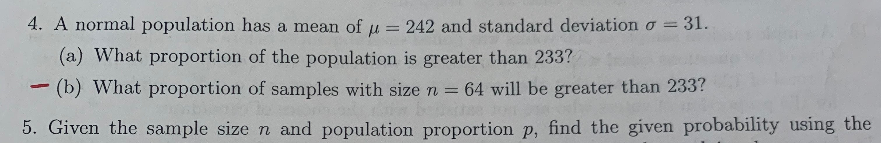 Solved 4. A normal population has a mean of u = 242 and | Chegg.com
