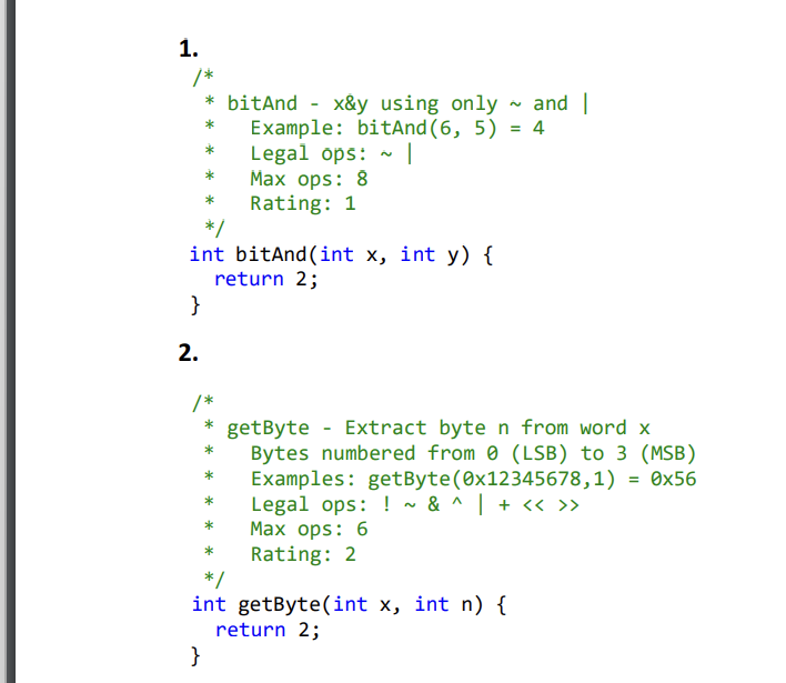 Solved /*bitAnd - ﻿x&y using only ∼ ﻿and |Example: bitAnd | Chegg.com