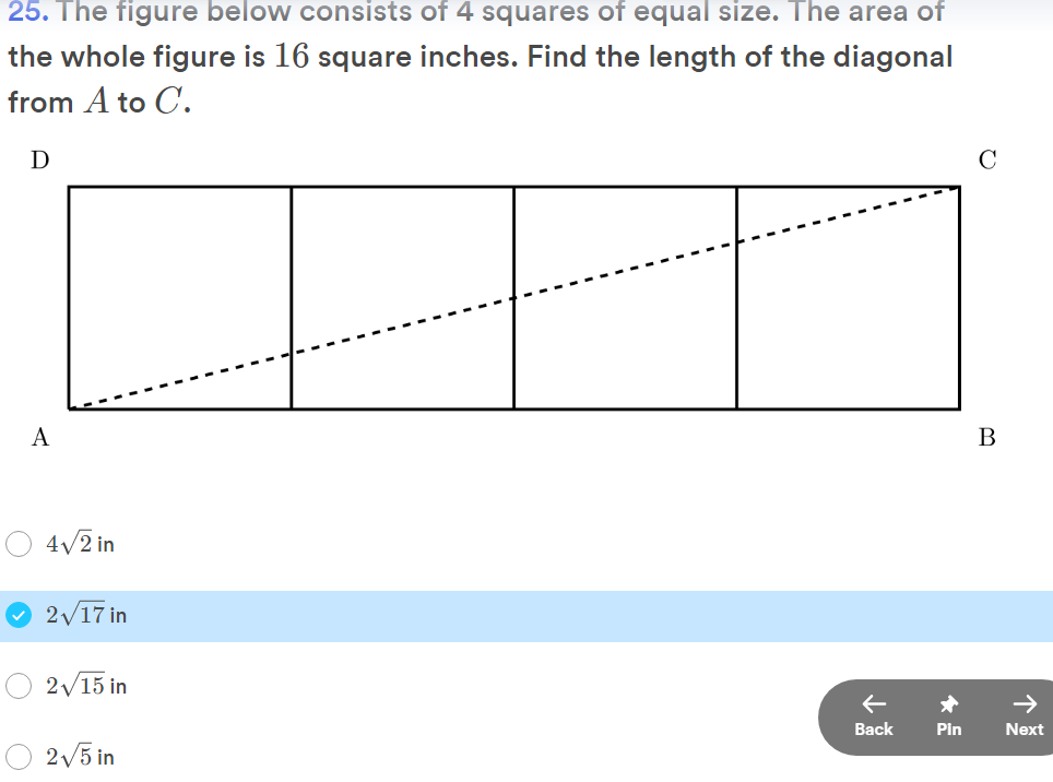 Solved 25. The figure below consists of 4 squares of equal