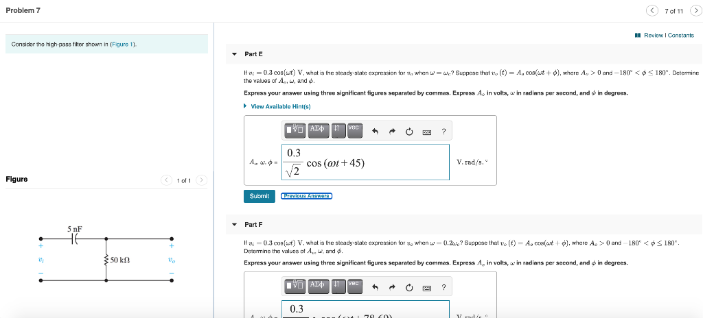 Solved Problem 7 Re Consider the high-pass filter shown in | Chegg.com