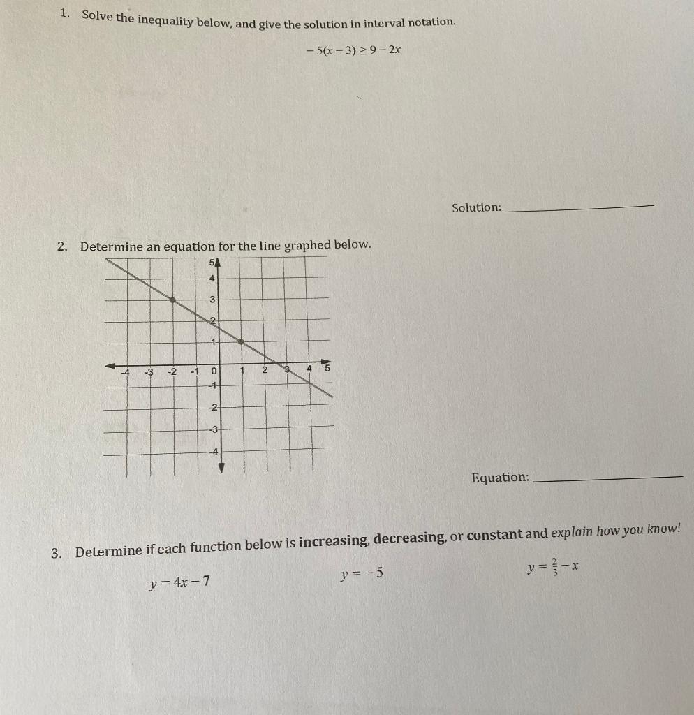 Solved 1. Solve the inequality below, and give the solution | Chegg.com