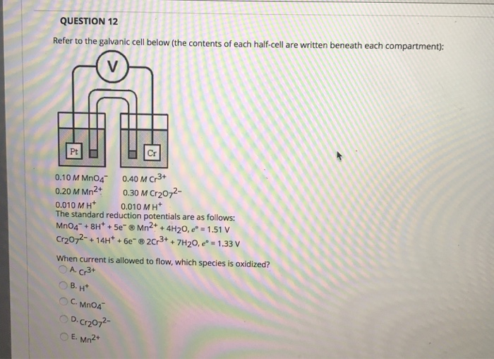 Solved QUESTION 12 Refer to the galvanic cell below (the | Chegg.com