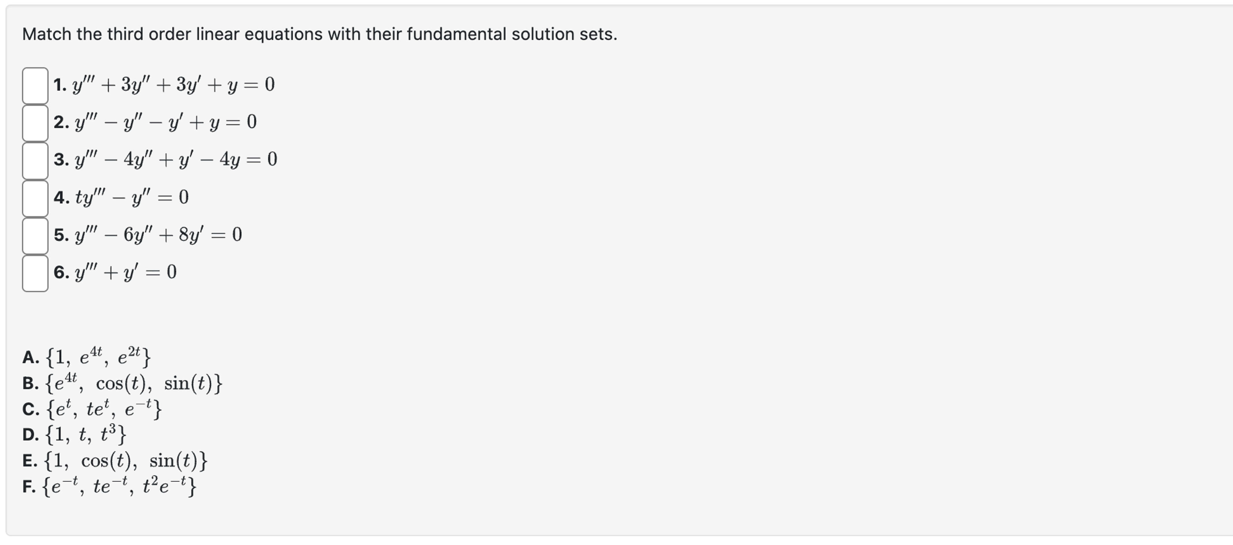 Solved Match the third order linear equations with their | Chegg.com