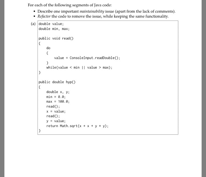 Solved For each of the following segments of Java code: | Chegg.com
