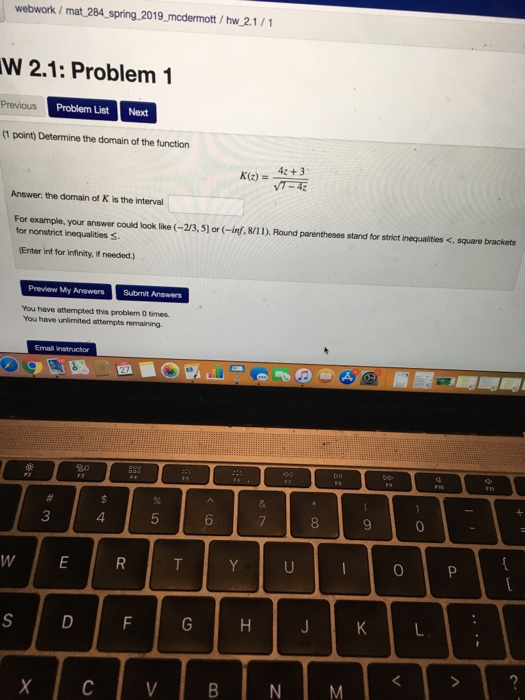 Solved webwork / mat 284 spring 2019_mcdermott/ hw 2.1/1 W | Chegg.com