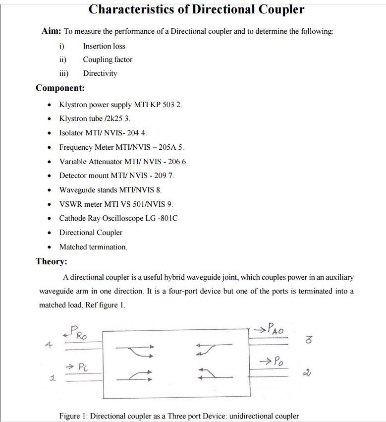 Solved Characteristics of Directional Coupler iii) Aim To