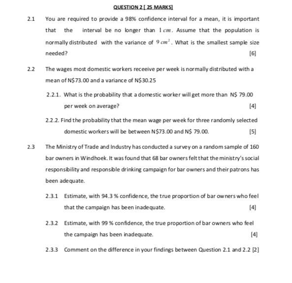 Solved 2.1 QUESTION 2 [ 25 MARKS] You are required to | Chegg.com
