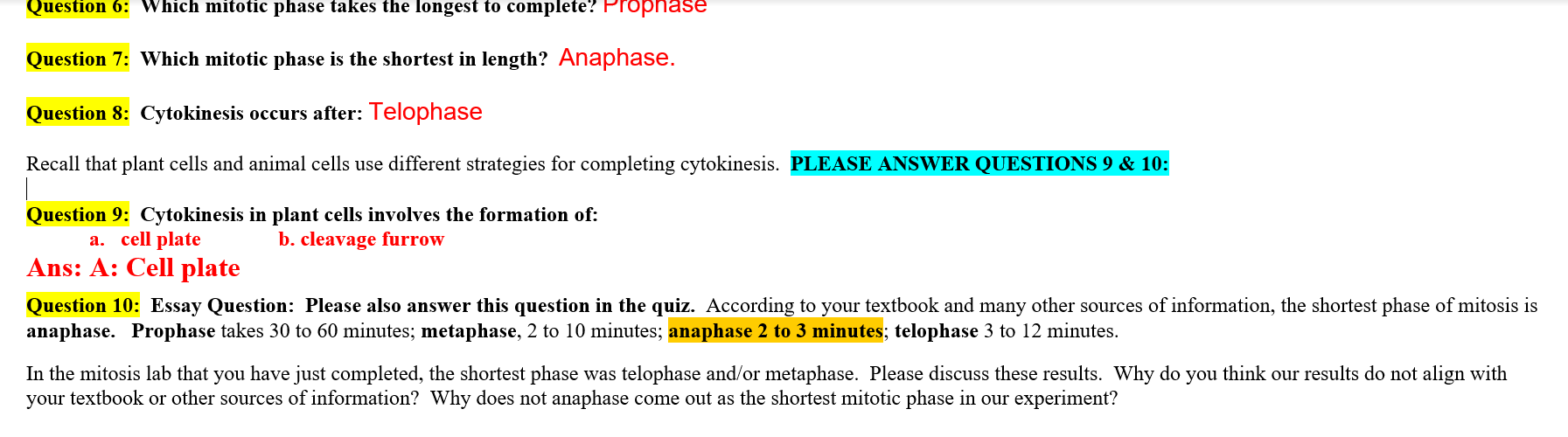 Solved Question 6: Which mitotic phase takes the longest to 