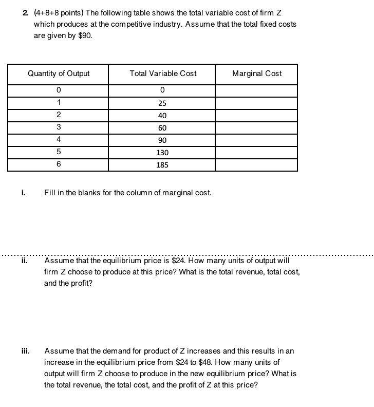 Solved 2 (4+8+8 points) The following table shows the total | Chegg.com