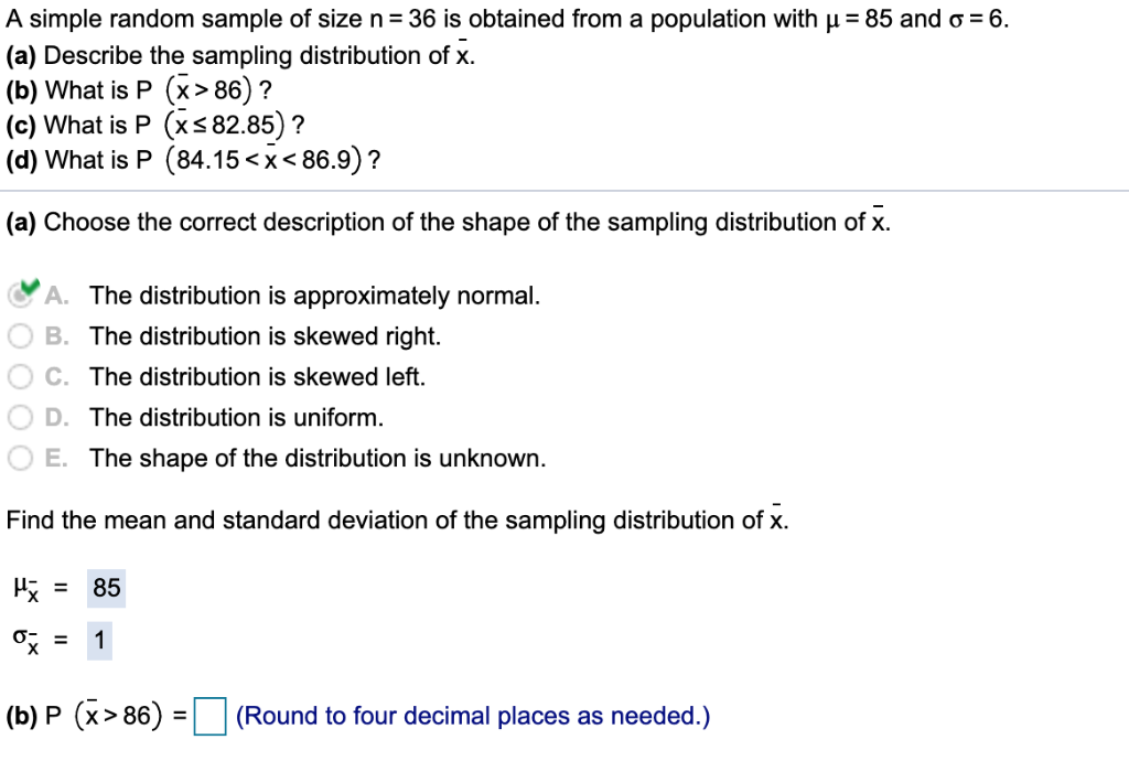 Solved A Simple Random Sample Of Size N 36 Is Obtained From Chegg