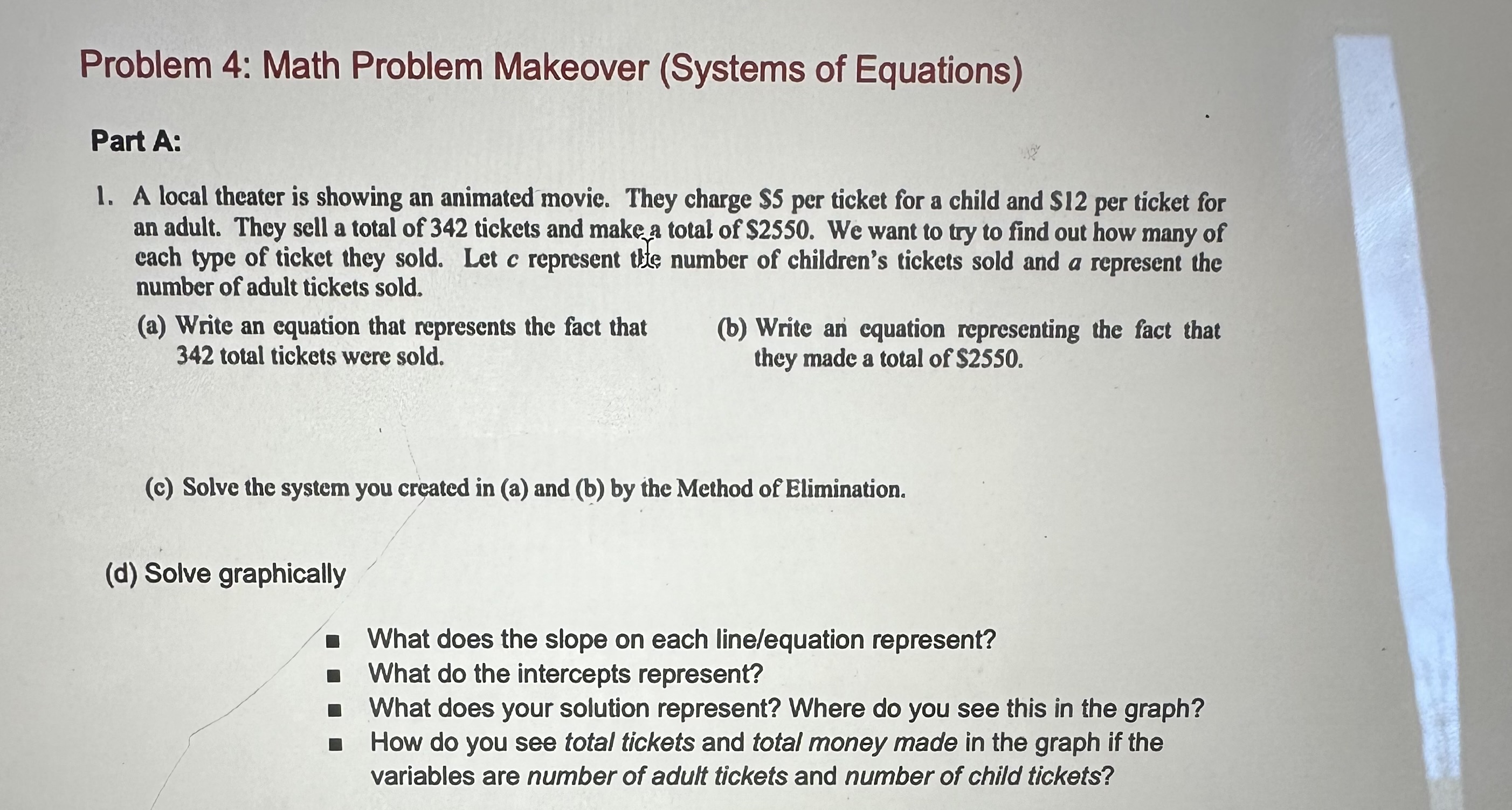 Solved Problem 4: Math Problem Makeover (Systems of | Chegg.com