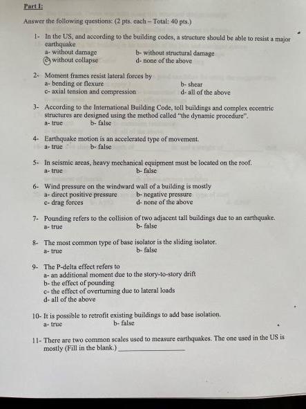 Solved Part Answer the following questions (2 pts, cach - | Chegg.com