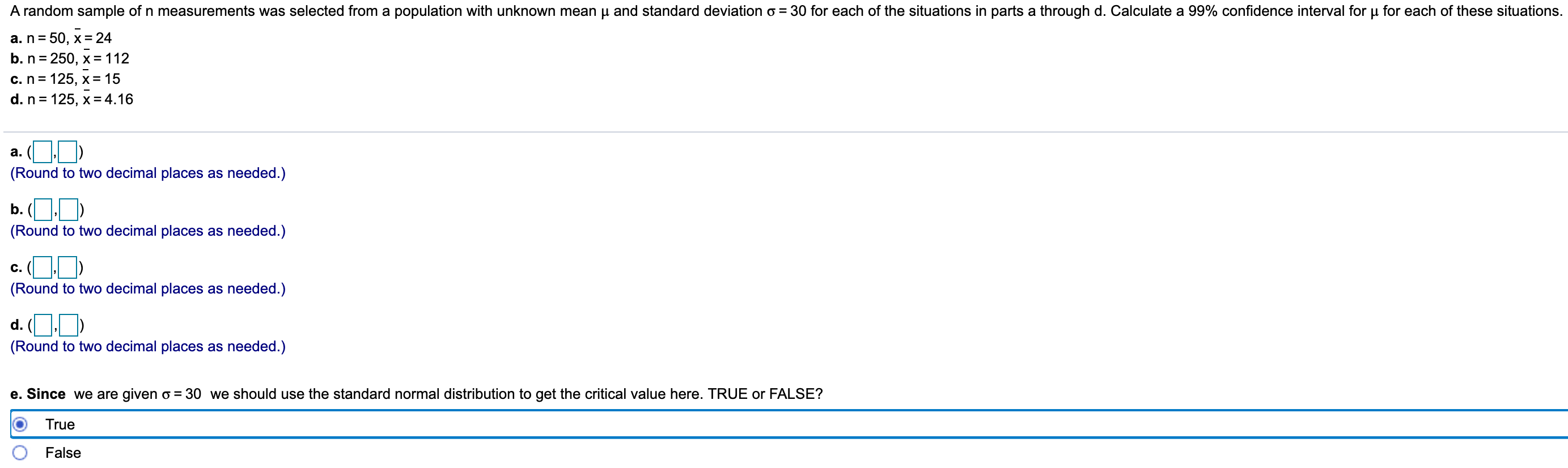 Solved A random sample of n measurements was selected from a | Chegg.com