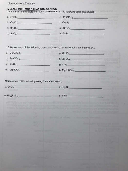 Solved Nomenclature Exercise METALS WITH MORE THAN ONE | Chegg.com