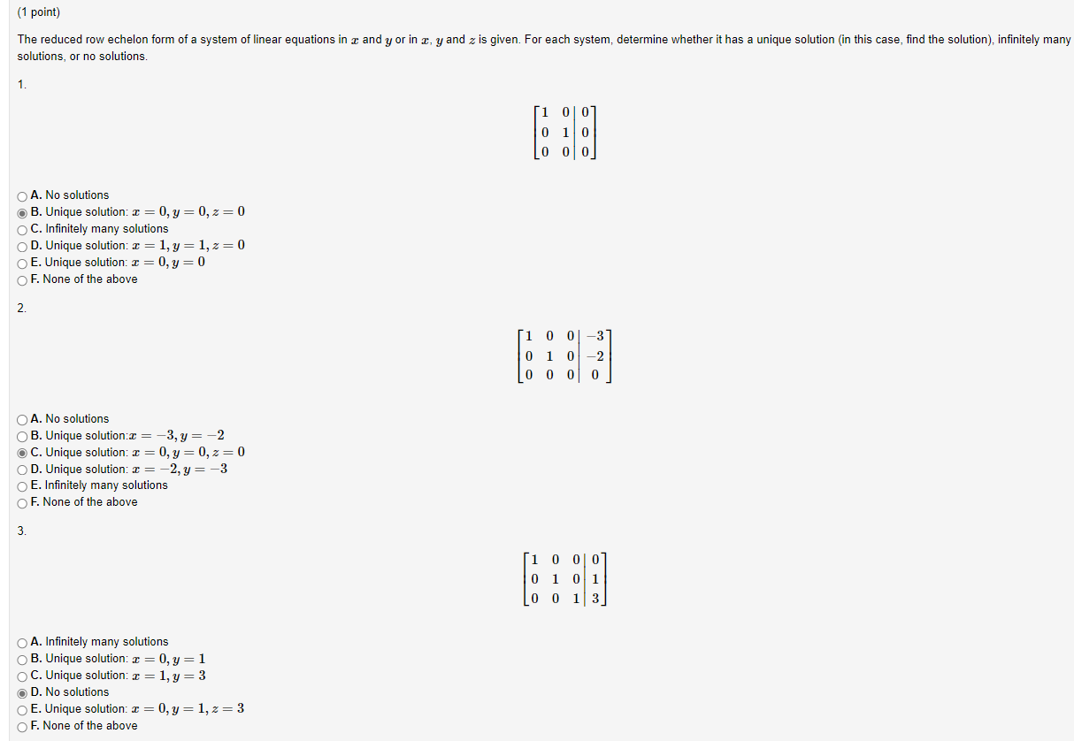 Solved The reduced row echelon form of a system of linear | Chegg.com