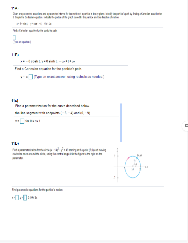 Solved 11A) Given are parametric equations and a parameter | Chegg.com