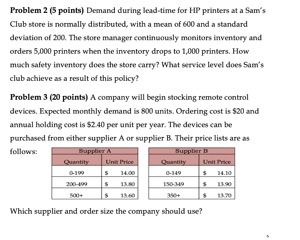 Solved Problem 2 (5 points) Demand during leadtime for HP