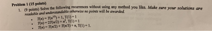 Solved Problem 1 (15 points) ints) Solve the following | Chegg.com