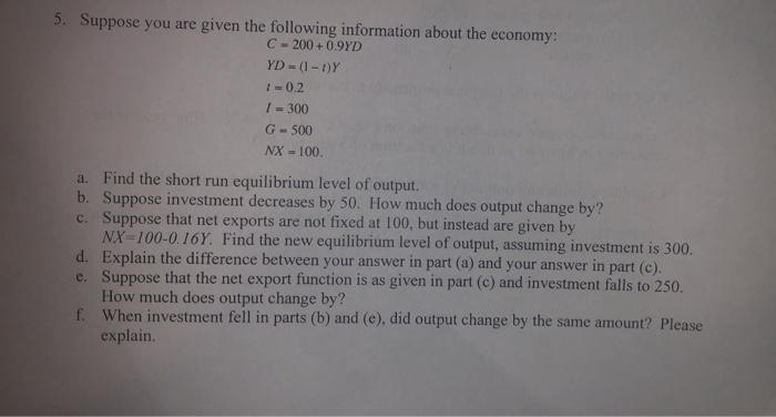 Solved 5. Suppose You Are Given The Following Information | Chegg.com