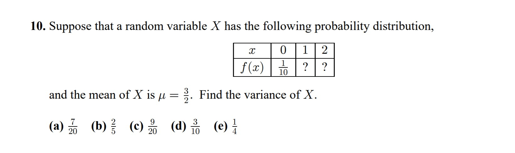 Solved 10. Suppose that a random variable X has the | Chegg.com
