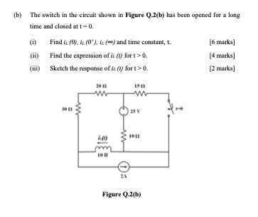 Solved (b) The switch in the circuit shown in Figure Q.2(b) | Chegg.com