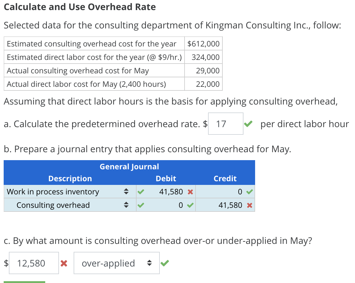 Solved Calculate and Use Overhead Rate Selected data for the | Chegg.com