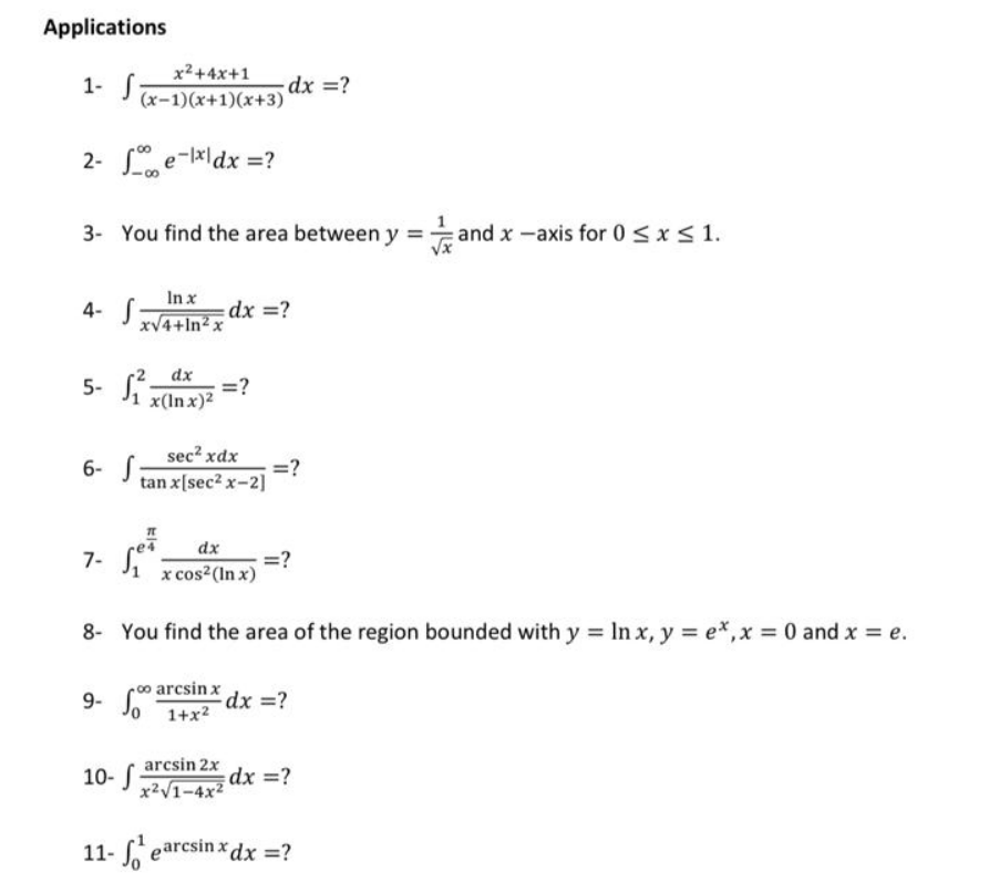 Solved Applications 1 ∫ X−1 X 1 X 3 X2 4x 1dx 2