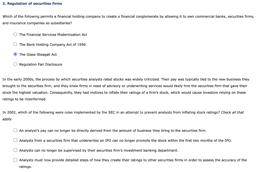Solved 3 Regulation Of Securities Firms Which Of The Chegg
